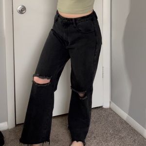 Black Distressed Wide Leg Jeans